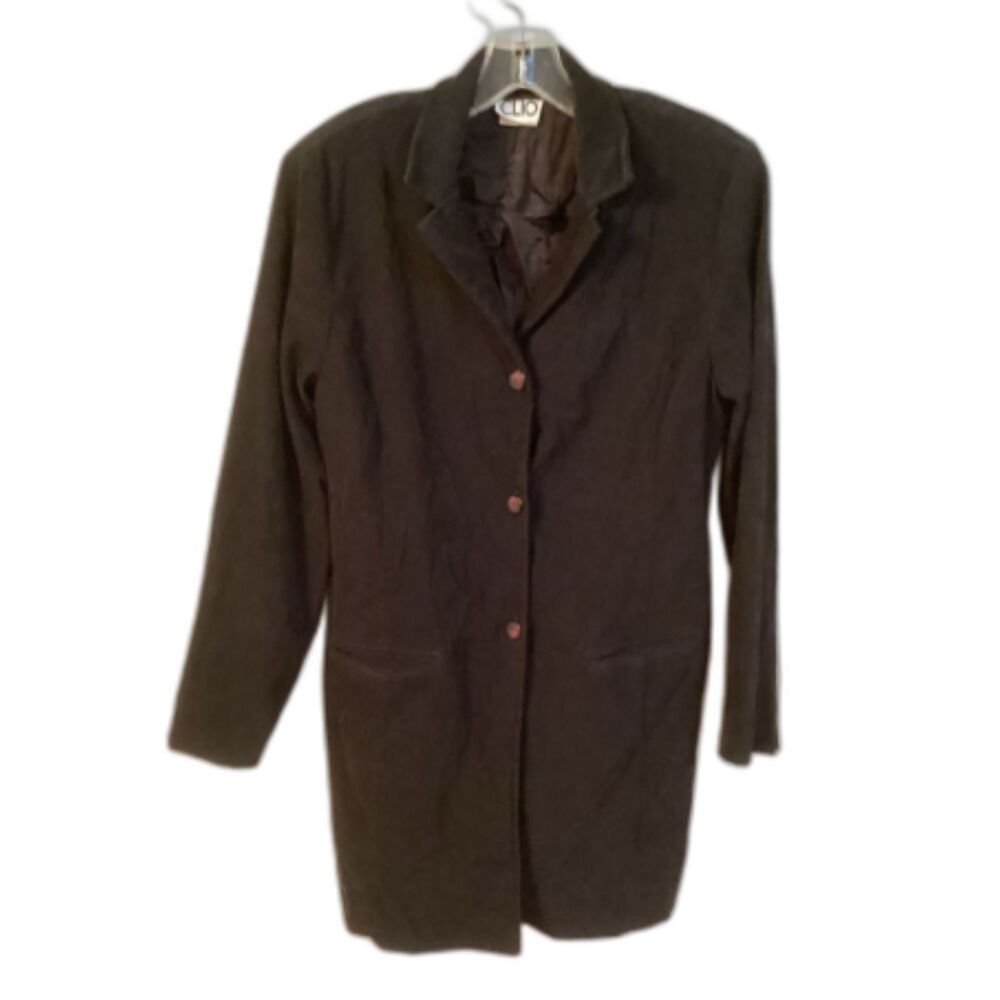 CLIO VINTAGE 90S SIZE MEDIUM BLACK VELVET LONG LENGTH 3 BUTTON BLAZER JACKET